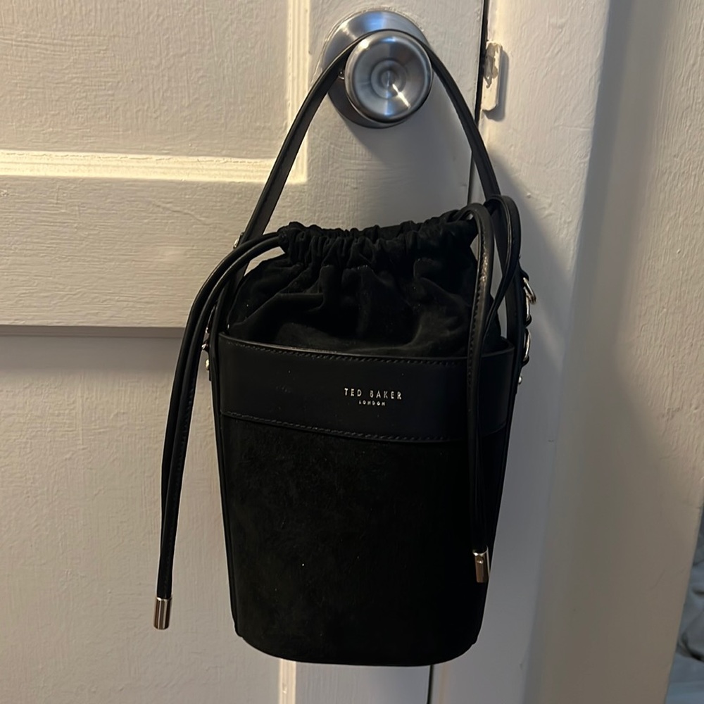NWT Ted Baker Black Suede Bucket Bag